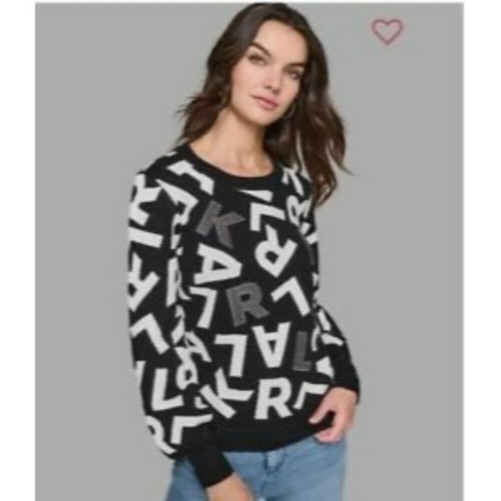 NWT Karl Lagerfeld Paris Black & White Typographic Print Sweater S